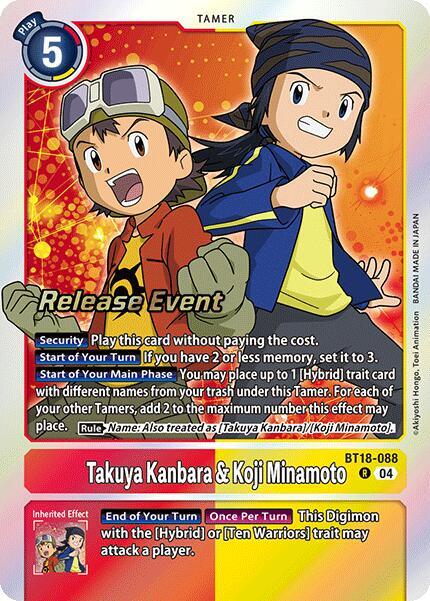 Takuya Kanbara & Koji Minamoto - Release Special Booster 2.0 Pre-Release Cards (BT18-20_PR)